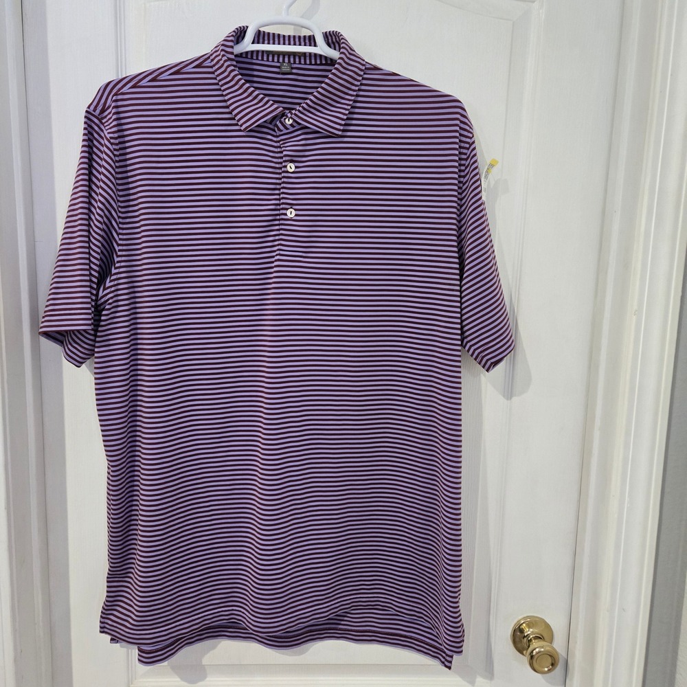 Peter Millar Polo Shirt Mens XL Purple Excellent Summer Comfort Striped Golf